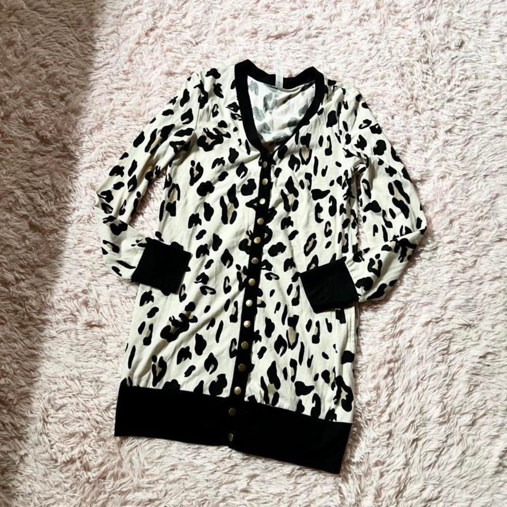 Leopard Animal Print Edgy Rustic Tunic Length Snap Cardigan‎ Womens S Southern